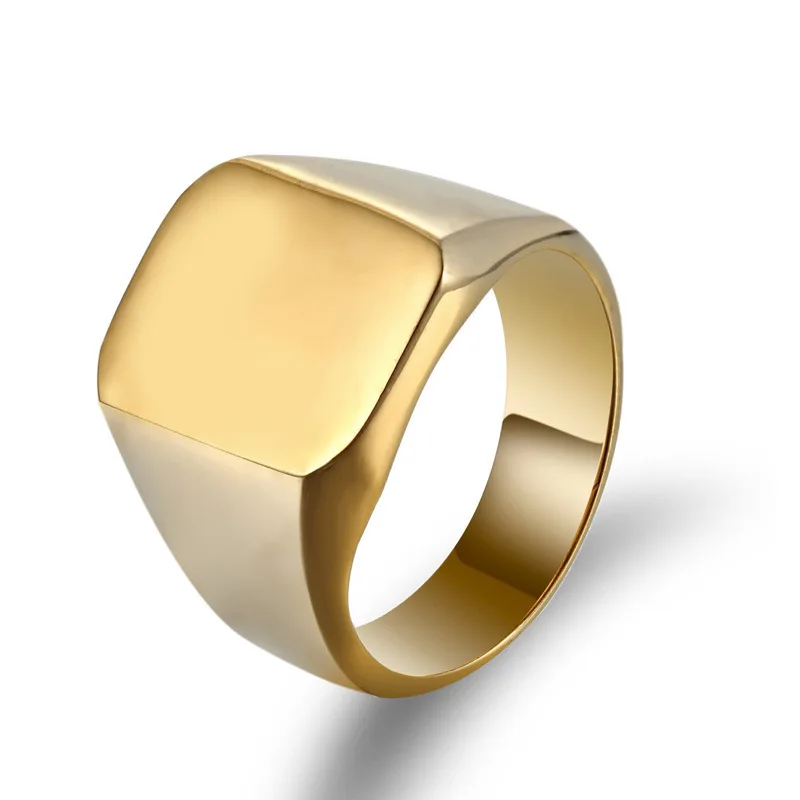 olowu Classic Antique Simple Metal Rings Silver Gold Black Square Large Width Men Rings Titanium Stainless Steel Finger Ring