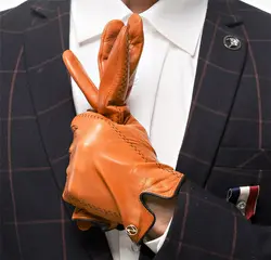 Бесплатная доставка мужские перчатки из натуральной кожи сенсорный перфорированный тонкий срез овчины водительские перчатки наручные