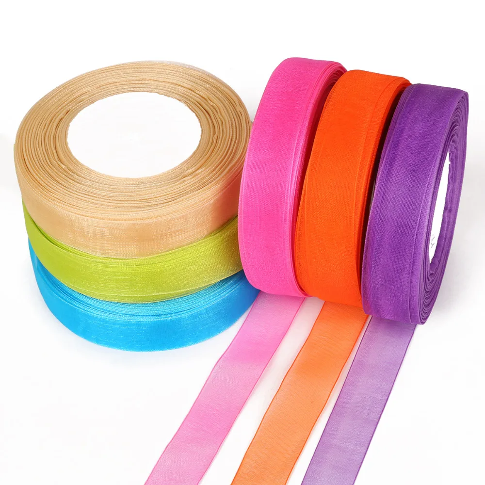 

50 Yards/lot High Quality 20MM Width Silk Organza Ribbon Wholesale Gift Wrapping DIY Bow Craft Wedding Party Decorations