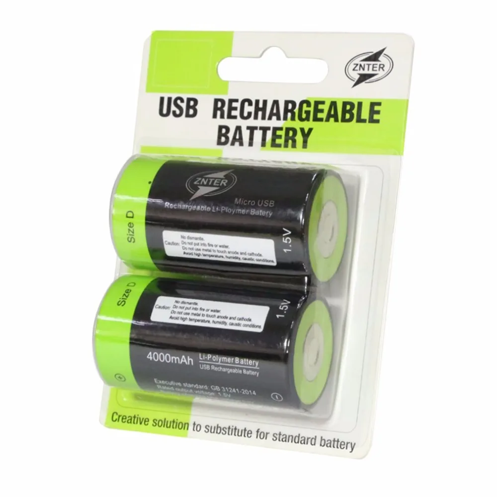 ZNTER High Quality Practical 1 5V 4000mAh USB Rechargeable D Battery Lithium Polymer for Camera font