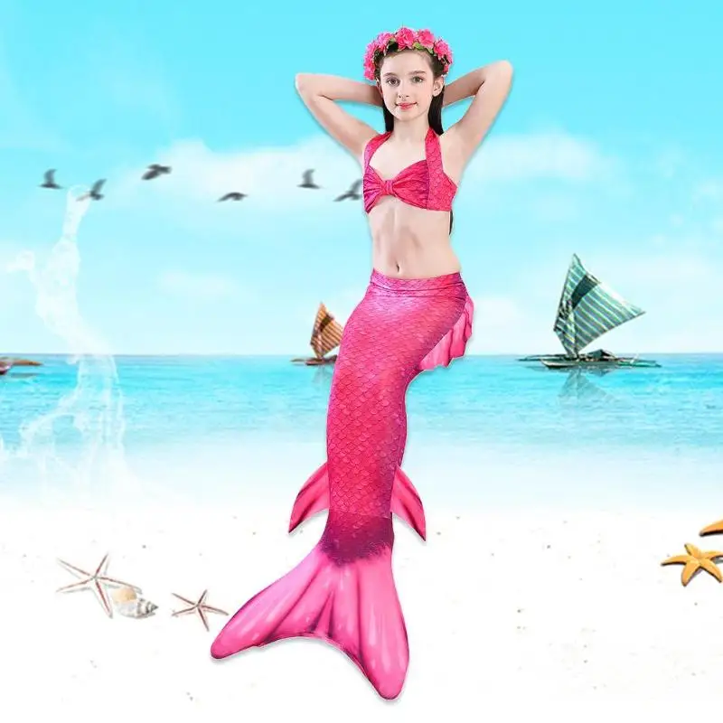 4 шт., купальник для девочек, комплект бикини принцессы с рыбьим хвостом, высокая эластичность, купальный костюм, купальный костюм, праздничный карнавальный костюм, пляжная одежда