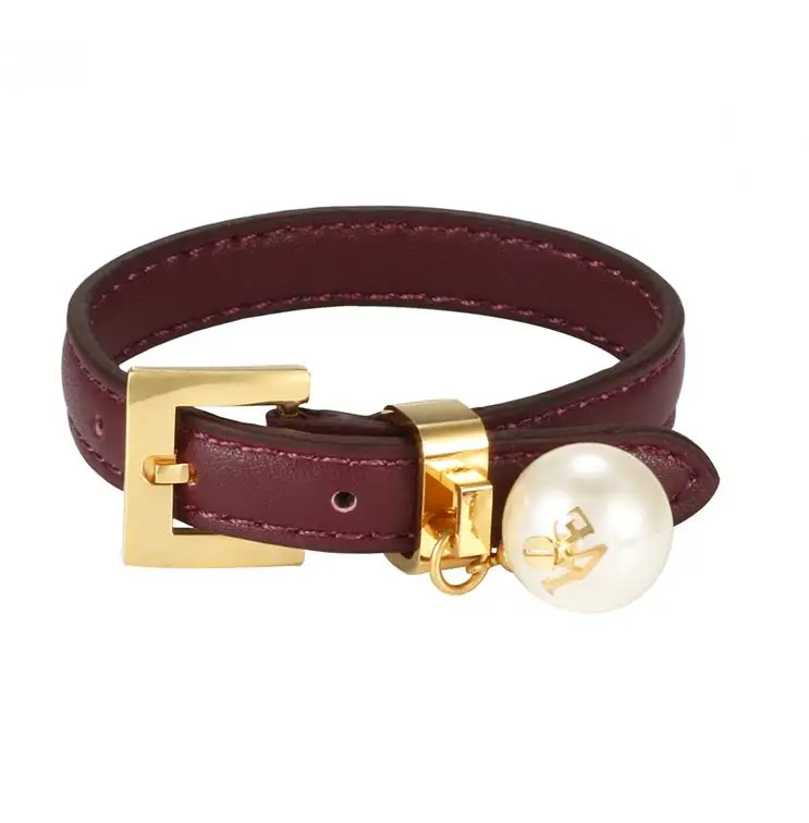 Модный кожаный браслет с жемчужинами и бусинами, браслеты для мужчин и женщин, винтажный панк браслет, стальное ювелирное изделие - Окраска металла: Светло-желтый, золотистый цвет