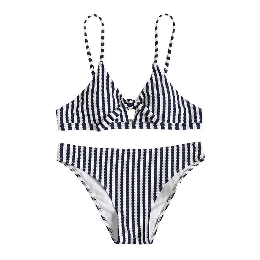New Sexy Push Up Bikini Set Women Swimwear Vertical Stripes Print Bathing Suit Bottom Vintage Swimsuit Strappy Biquinis