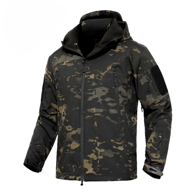 Men's Tactical Outdoor Hunting Jacket Waterproof Softshell Fleece Camouflage Jackets - Цвет: Black CP