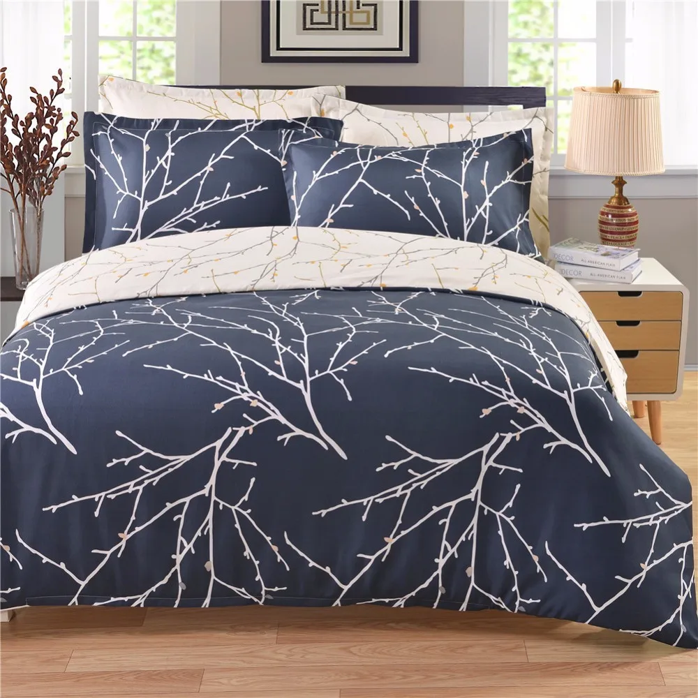 

Super Soft Branches and Leaves Printed Duvet Cover Set with Pillow Case White Trees Bedding Set for Adults Quilt Cover