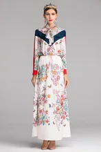 Fashion women's floral print long sleeves dress Spring summer elegant Side Slit dress A154 plunge floral print side slit jumpsuit