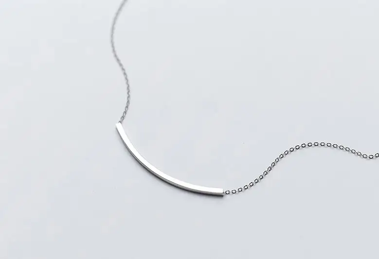 

100% Real. 925 Sterling Silver Fine Jewelry Straight Arch Bar Geometric Necklace Pendant GTLX1518