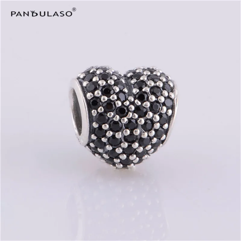 

Pandulaso Black CZ Crystal Heart Silver Beads for Jewelry Making Fit Original Charms Bracelets & Bangles Stone Beads DIY Jewelry
