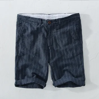 

Hot! Brand Summer 100% Linen Shorts New Men's Beach Shorts Casual Fashion Men Stripe Shorts Brand Large Size Male M L XL 2XL 3XL