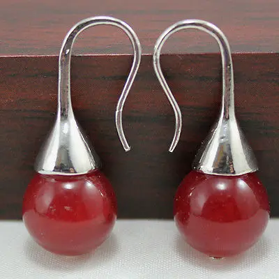 

12mm red jade bead hook earrings
