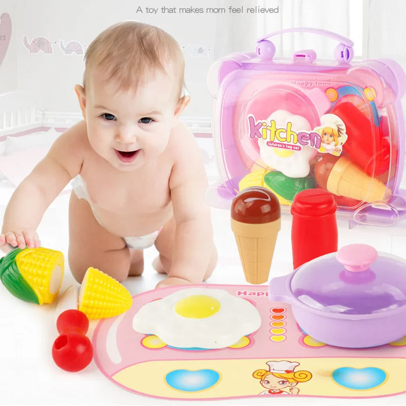 

Children's Storage Kitchenette Play House Tableware Plastic Suitcase Kitchen Toys Tableware Set Toys for Children