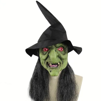 

Halloween Scary Creepy Mask Evil Adult Latex Mask Old Witch With Wig Costume Mask Cosplay Costume Party Masquerade Props