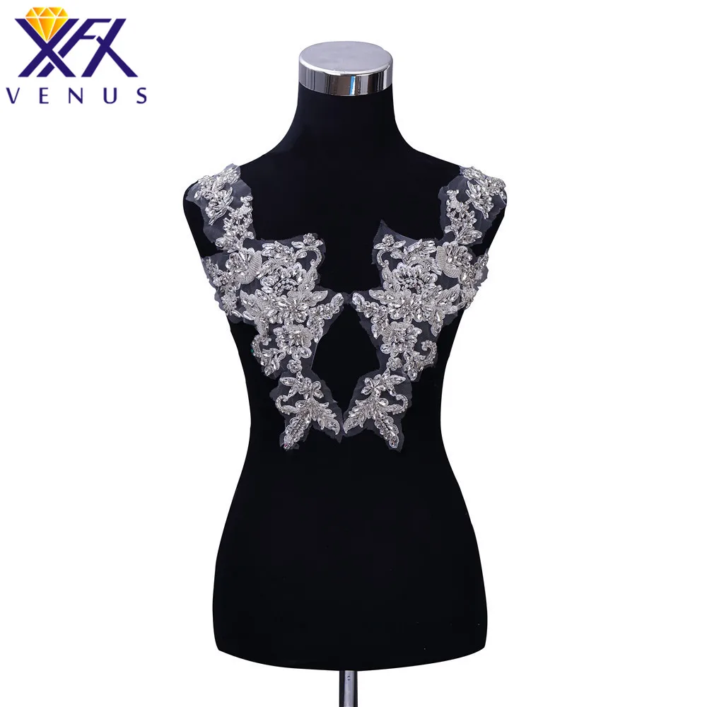 

XFX VENUS 10 Pair Hand-sewn Model Applique Beaded Short Patch Motif Rhinestone Bridal Patches For Wedding Dresses