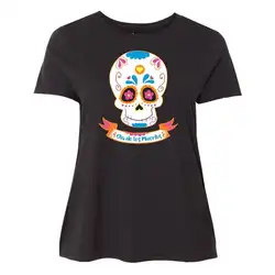 Брендовые хлопковые Костюмы Женский Slim Fit Футболка Повседневное Day Of The Dead Skull экипажа шеи с коротким рукавом женские футболки