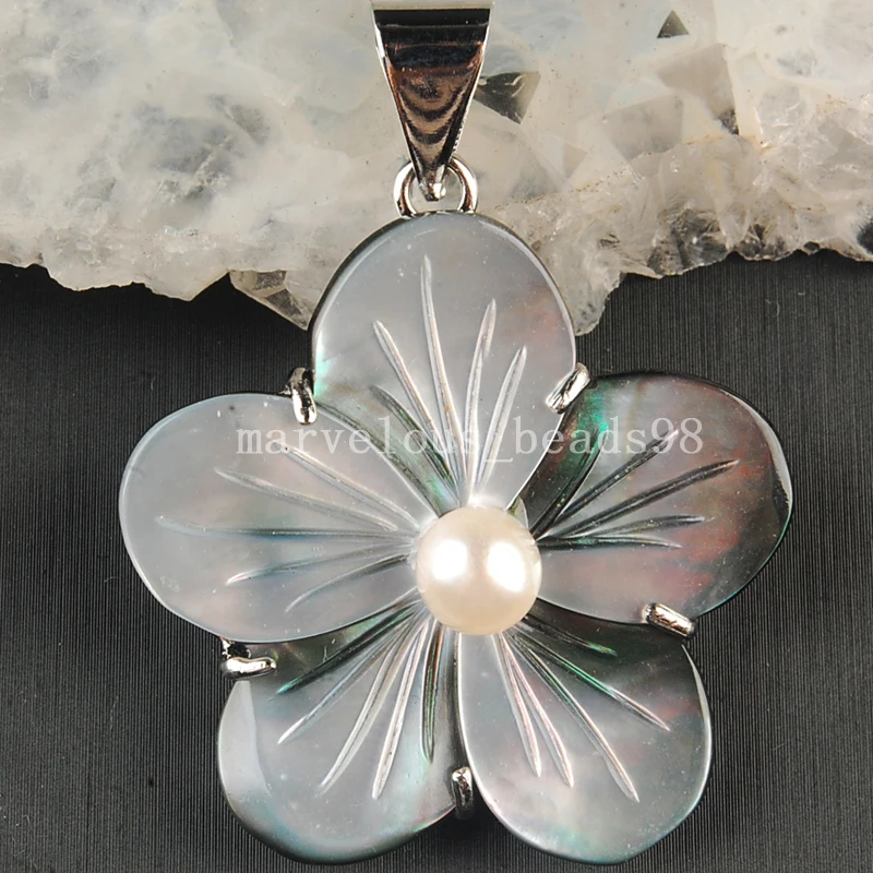 

Free Shipping Beautiful jewelry 32mm Mother of pearl Shell Flower FlowerPendant Bead MC3626