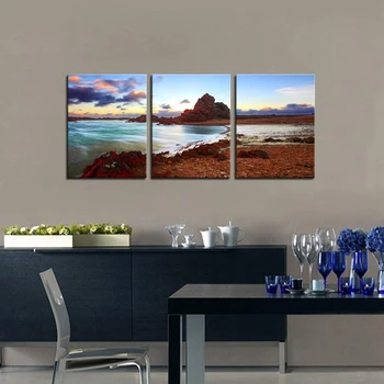 

3 Panels Artwork Seascape Paintings Beach Sunset Wall Art Picture for Home Living Room Bedroom Office Wall Decor Customized Gift