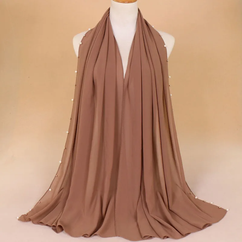 Простой золотой бисер пузырьковый шифон шаль-трансформер шарф женская летняя одежда и шаль на голову Макси мусульманский хиджаб Sjaal 180*75 см - Цвет: 19