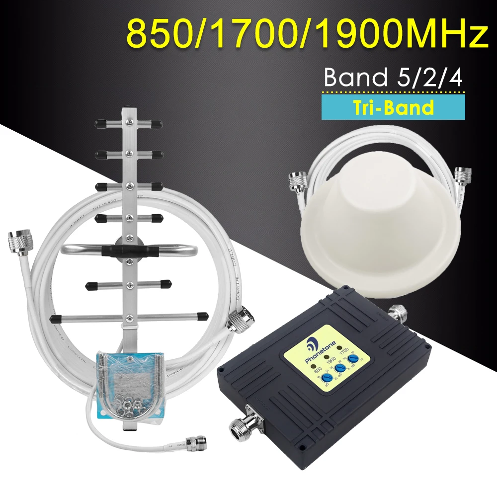 

Tri-Band Cellular Signal Booster 4G LTE Amplifier 850/1700/1900MHz 2G 3G 4G lte Repeater Mobile Network Booster For Chile&Mexico