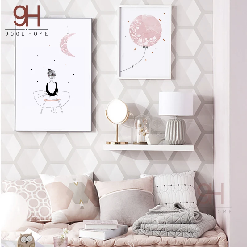 

Watercolor Girls and Balloon Canvas Art Print Painting Poster, Wall Pictures for Home Decoration Wall Art Decor NOR043