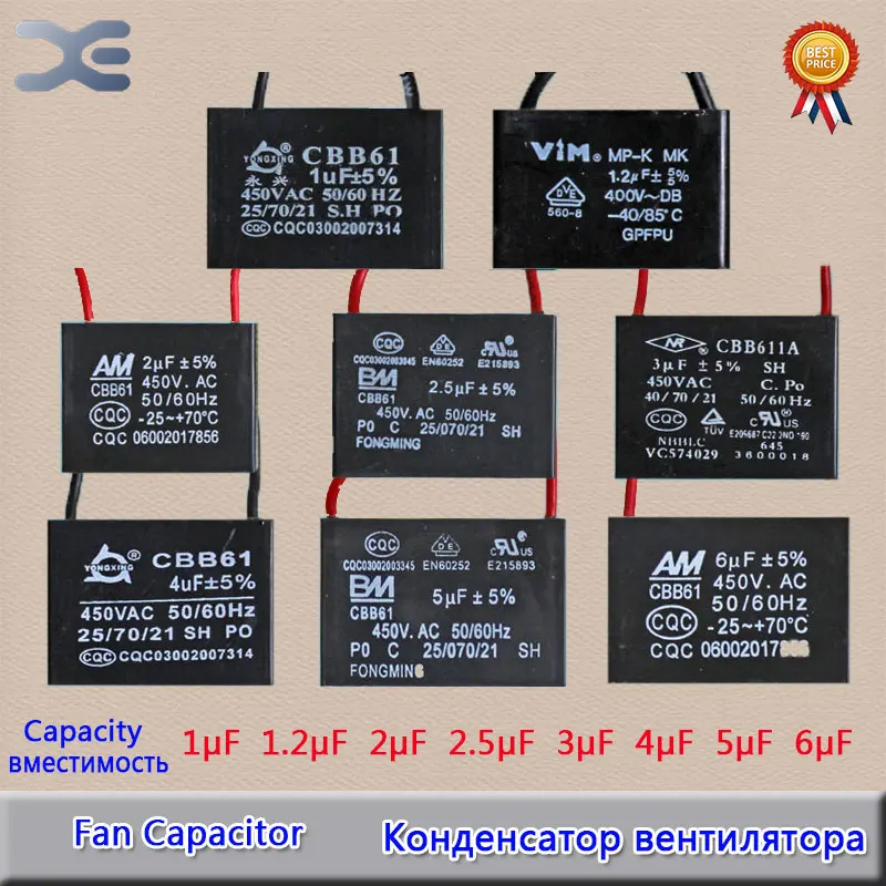 12 моделей двигателя вентилятора CBB61 1 мкФ 2 5 8 3 4 6 10 конденсатор 450V оригинальная