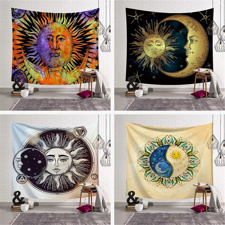 Hippie Mandala Tapestry Wall Hanging Sun And Moon Psychedelic Wall Tapestry Mandala Witchcraft Wall Cloth Tapestries Wall Carpet