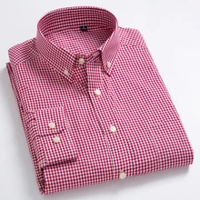 Мужская стандартная с длинным рукавом микро-клетчатая нашивка для рубашки карман тонкий мягкий хлопок белая/красная клетчатая рубашка