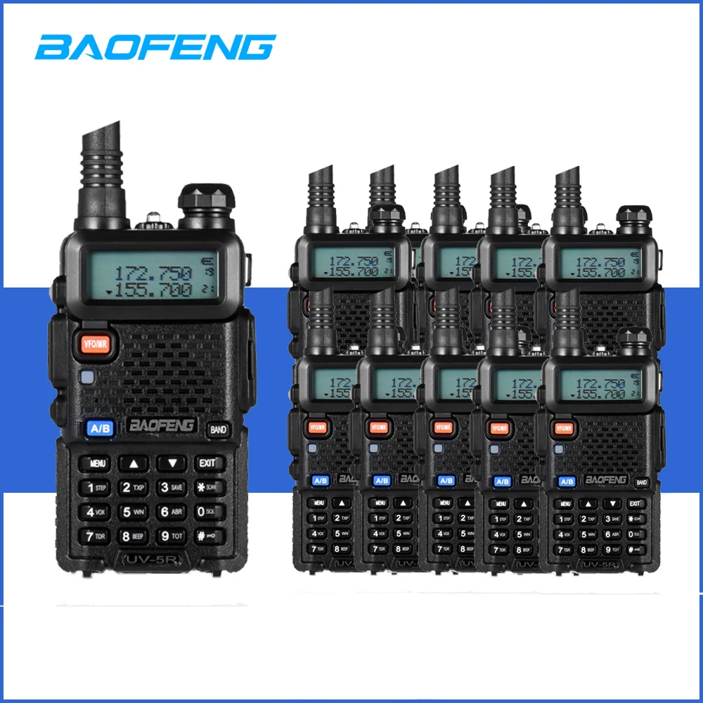 

10pcs BAOFENG UV-5R Walkie Talkie 1.5km-3km 1800mAh Talkie 128 channels 65MHz-108MHz FM Transceiver Dual-band Talkie
