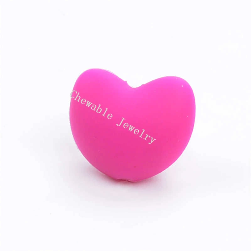 50 шт./лот, силиконовые бусины в форме сердца, прорезиненное Силиконовое ожерелье для прорезывания зубов, свободные бусины для прорезывания зубов, безопасные бусины BPA для детей - Цвет: violet red