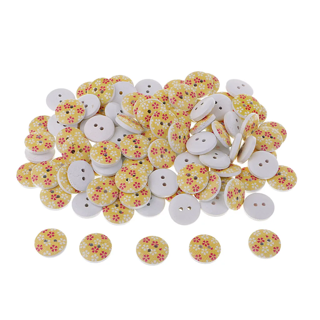 Yellow 15mm 100 Снежинки Деревянные Пуговицы для шитья Сделай Сам ремесленные украшения для скрапбукинга - Цвет: Yellow 15mm
