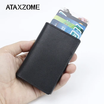 

Antitheft Men Vintage Credit Card Holder Blocking Rfid id Card Pack Natural Leather Unisex Security Information Dropship