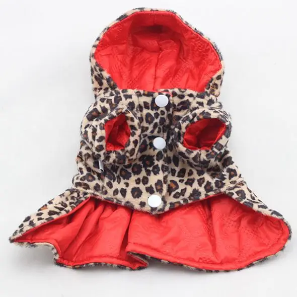 Леопардовое платье для домашних собак, топы, хлопковая толстовка с капюшоном для щенка, шерстяной круглый вырез, милый зимний костюм для животного, одежда с обеих сторон, леопардовая одежда - Цвет: Красный