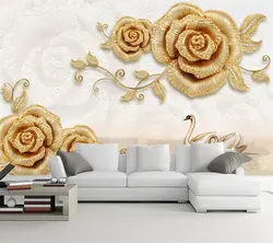 Пользовательские обои 3D стерео фотообои Изысканный Европейский Золотой розы роскошный жемчуг свет ТВ фон обои для стен 3d