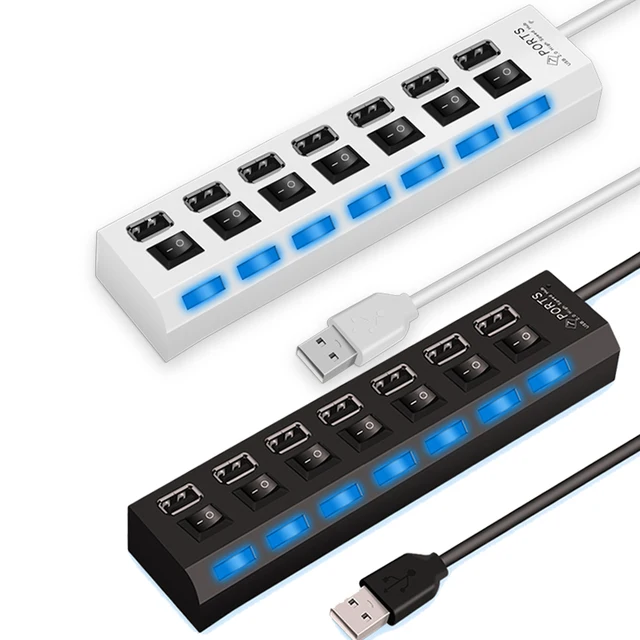 Best Price 7 Ports High Speed USB Hub 480 Mbps USB 2.0 Hub On/Off Switch Hub USB Splitter For PC Laptop Computer Peripherals Accessories