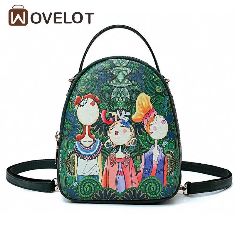 

Mini Backpack New Designer Spring Summer Woman Bag Forest Girl Printing Green PU Leather Fashion Trend Shoulder Bag
