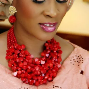 

4ujewelry African Necklace Coral Beads Jewelry Sets Red Or Orange Water Drop Nigerian Weddings Bridal Jewelry Set Free Shipping