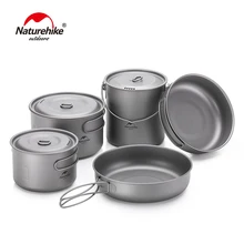 Naturehike Titanium Tableware Outdoor Picnic Camping Cookware Pot Pan Ultralight Titanium Camping Cookware 2-3 Persons