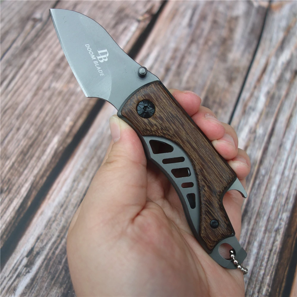 

5CR13MOV Knives Mini Pocket Folding Knife Titanium Black Stainless Steel Blade Wood Handle Small Camping Knifes EDC Tool