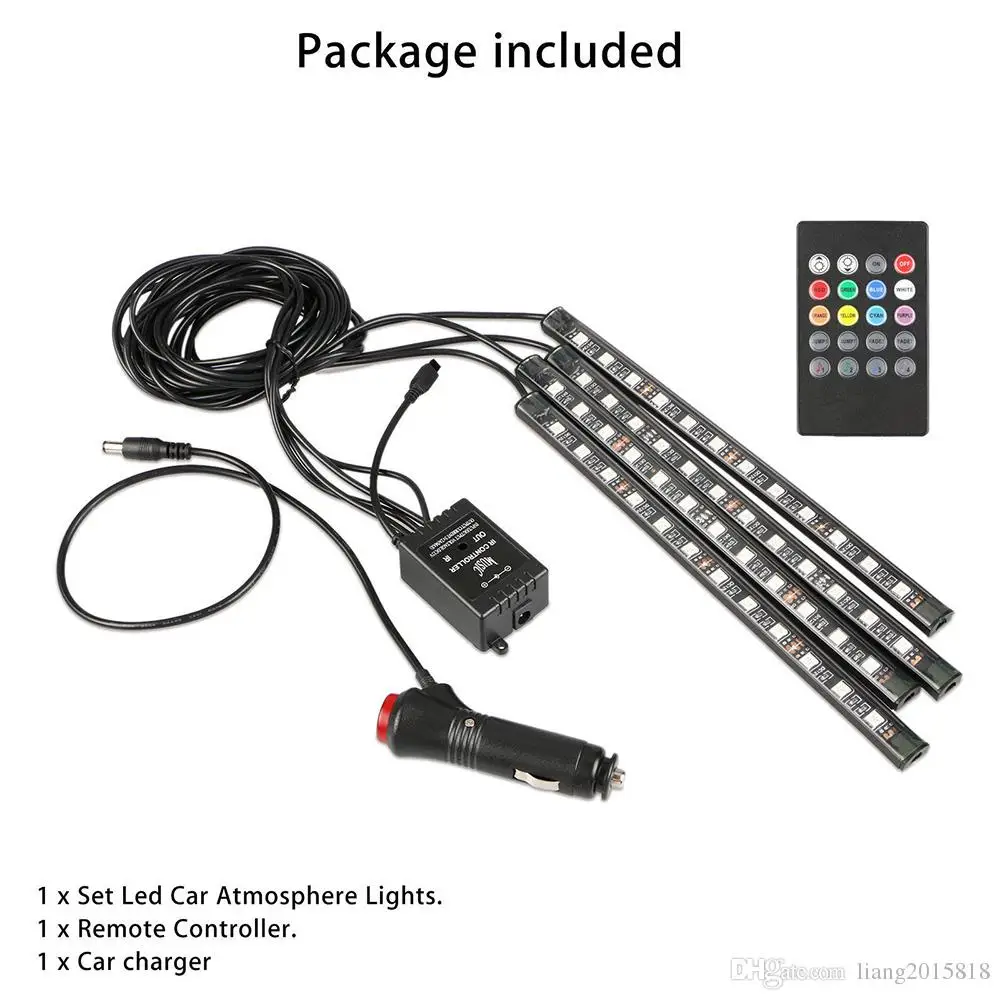 

4PCS 12 LED Car Interior Atmosphere Neon Lights Strip Music Control + IR Remote Car styling Decoration Light Wireless Remote