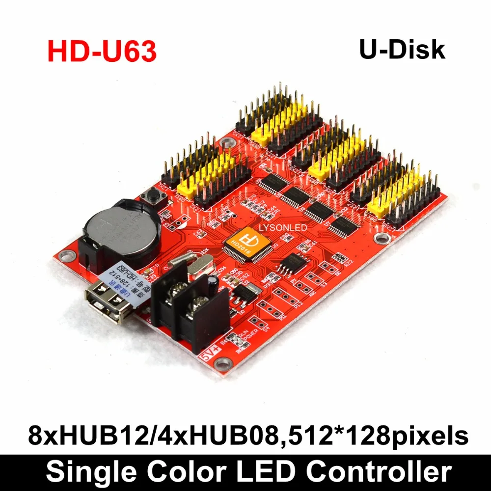 

HD-U63 U-disk Port Single Color Led Display Control Card , Max 512x128 Pixels Compatiable P4.75/P10 Led Module Control Card