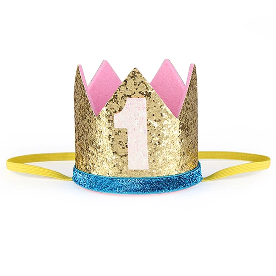 Детские шляпы для вечеринки по случаю Дня рождения в течение одного года кепки для девочек, мальчиков наряд для первого дня рождения; корона принцессы вечерние украшения спрос среди детей Розовая Повязка на голову в подарок - Цвет: gold