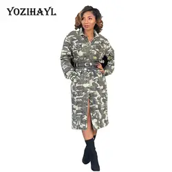 YOZIHAYL осеннее камуфляжное Платье с принтом женское платье на пуговицах с отложным воротником с длинным рукавом Миди Повседневные платья