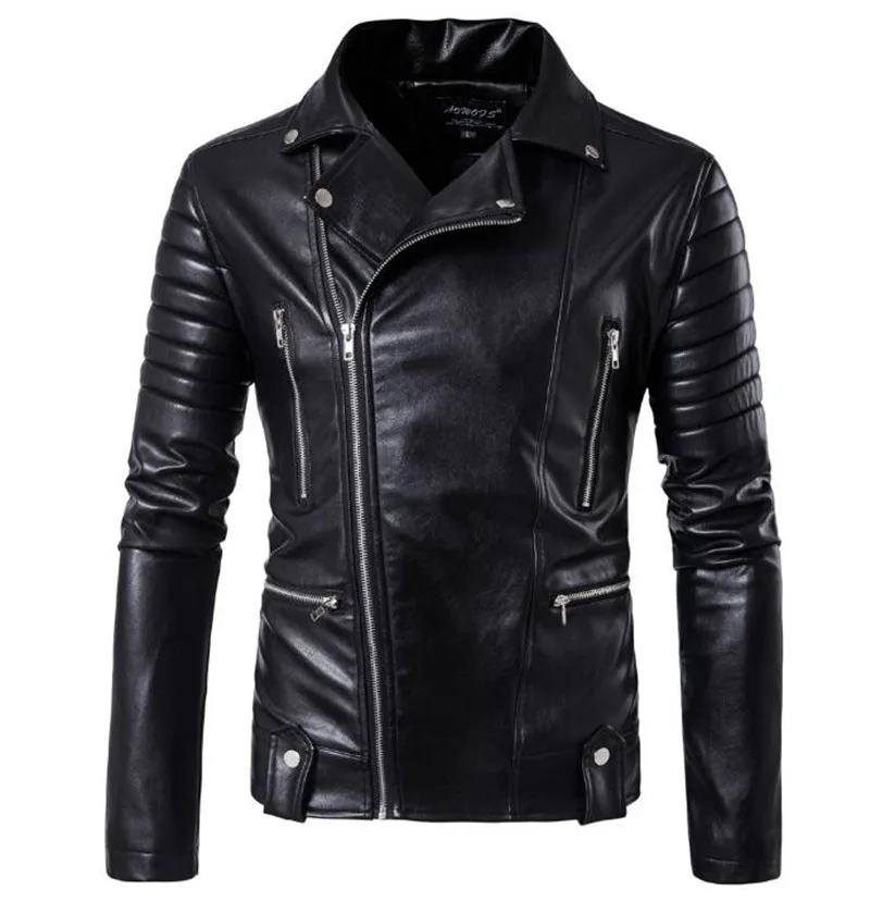 New Retro Vintage Motorcycle Jackets PU Leather Men Slash Zipper Moto ...