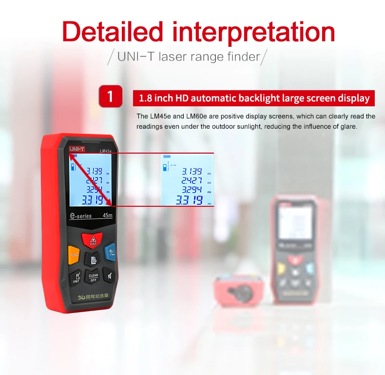 UNI-T 45 м 50 м 60 м лазерный дальномер цифровой лазерный дальномер линейка строительный рулетка большой ЖК-дисплей подсветка