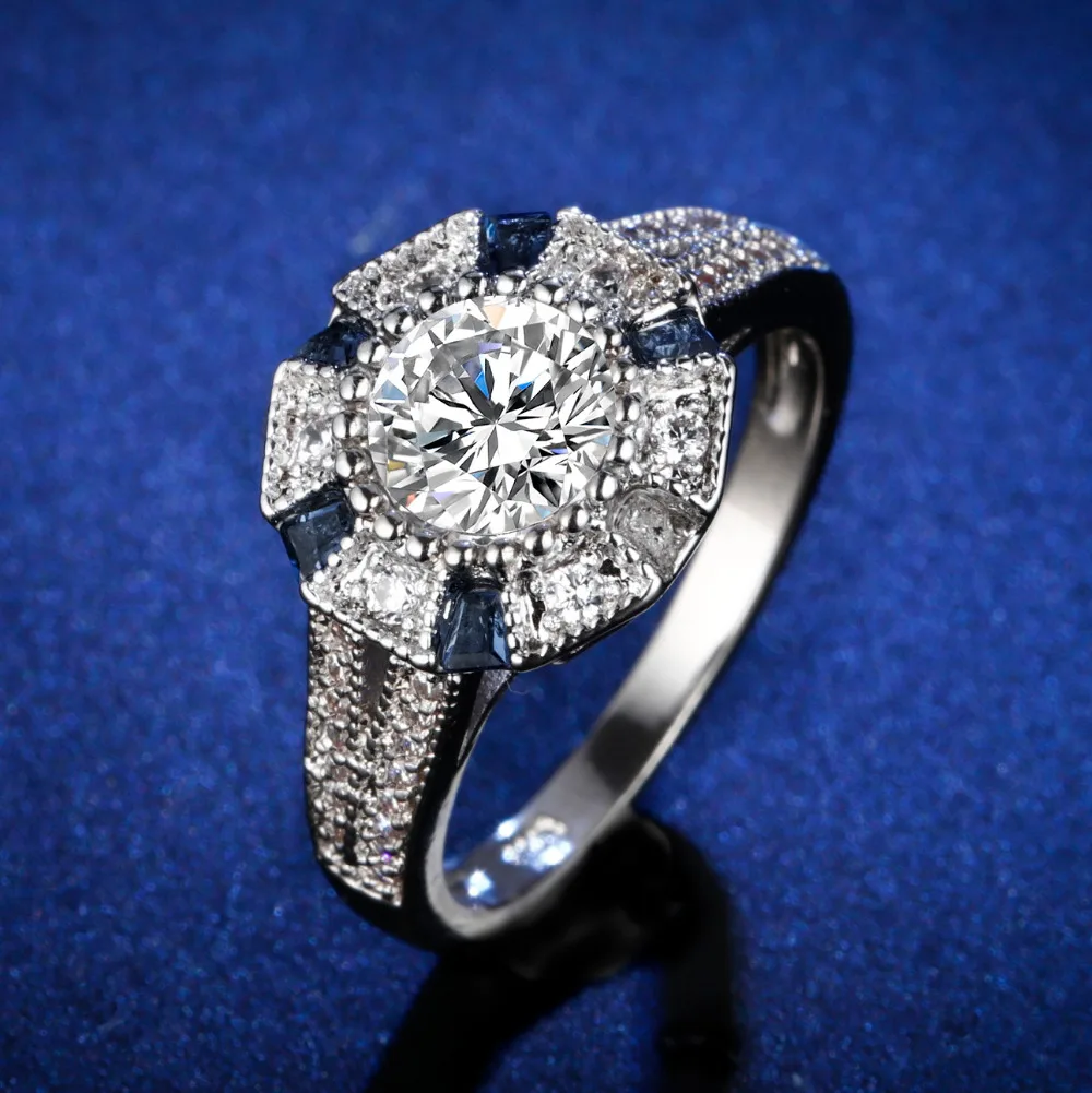 

Original Design Gorgeous cz unique style sapphire round cut blue Ring Cubic Zirconia Hot Ins sterling silver 925
