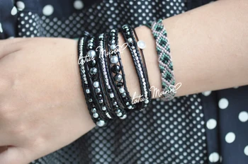 

Black and white hematite crystal pearl mixed black bracelet