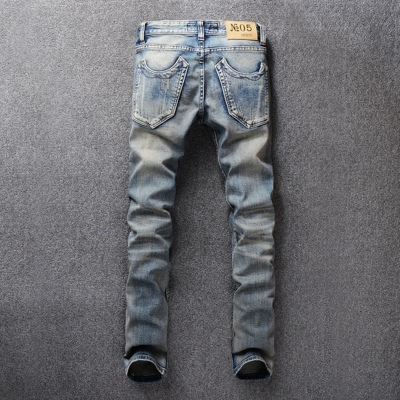 Italian Vintage Designer Men Jeans Embroidery Denim Hip Hop Pants Ripped Jeans Men Slim Fit Streetwear 2