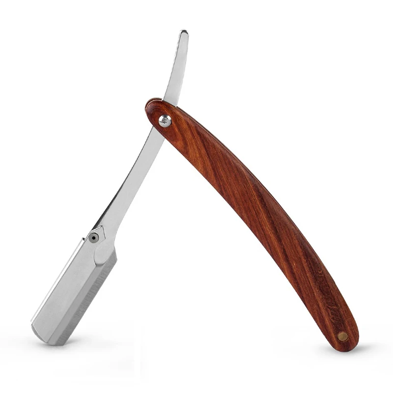 QSHAVE Straight Razor Hand Made Wooden Handle Classic Safety Straight Razor Shaver Fit half Piece Double Edge Razor Blade