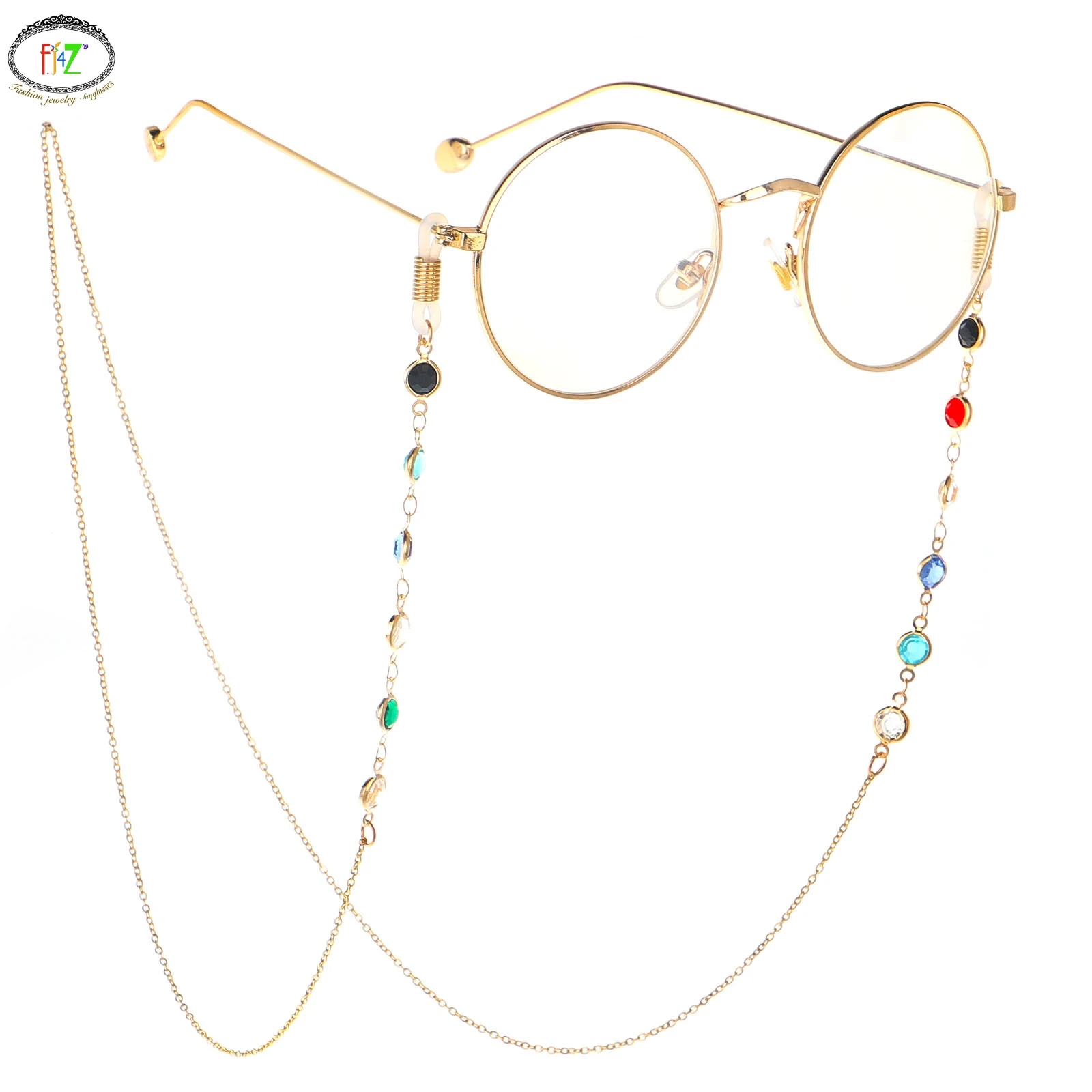 

F.J4Z New Hot Glasses Landyards Fashion Colorful Glass Beaded Gold Color Chain Sunglasses Holder Women Eyewear Straps