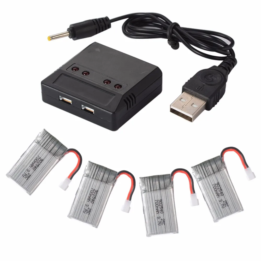 4 шт. Lipo батарея 3 7 v 700 mah/750 mah + X4 USB зарядное устройство для Syma X5C 1 X5 X5SC X5SW X6SW JJRC H9D H5C MJX