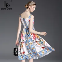 High Quality New 2017 Designer Runway Casual Summer Dress Women's Spaghetti Strap Button Gorgeous Floral Printed Dress